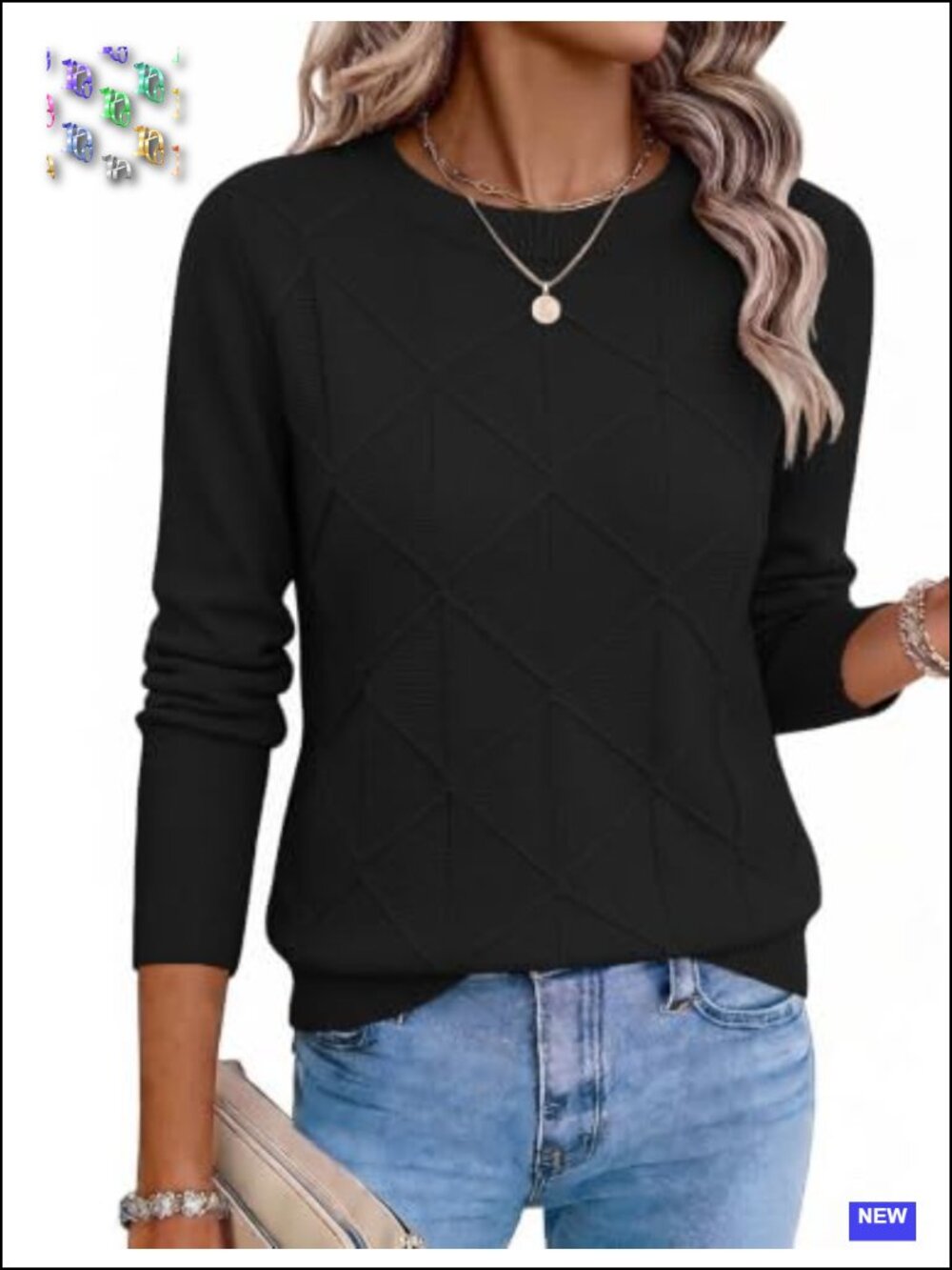 Women's Crewneck Long Sleeve Knit Pullover Sweater Soft Stretchy Cable Knit